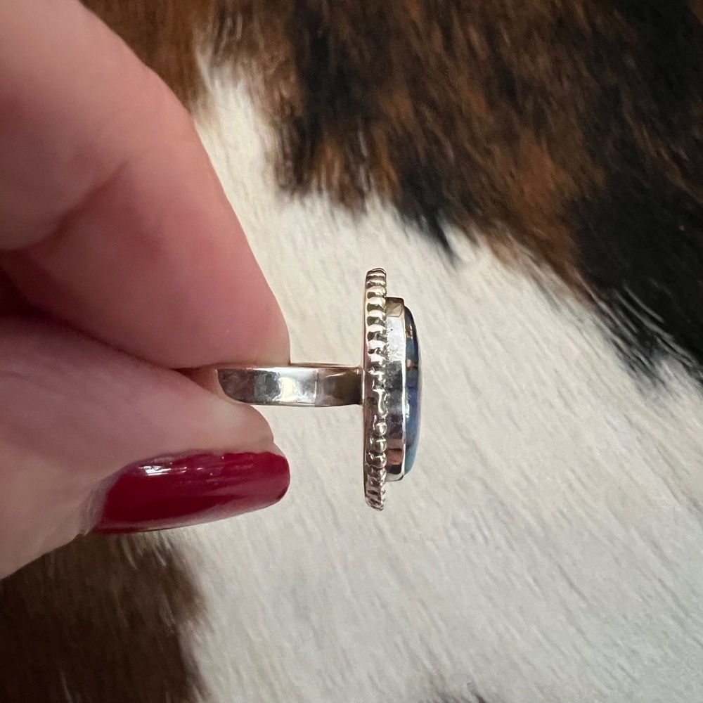 ❤️ Kingman Pink Spiny Oyster Turquoise / Pink Dahlia Navajo Sterling Ring Size 5 - Picture 10 of 15